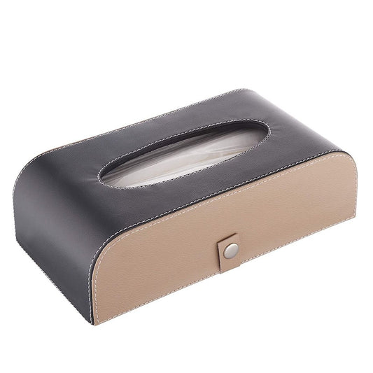 GFX Handcrafted Leather Tissue Box Holder Universal Fit On Car (Beige & Brown)