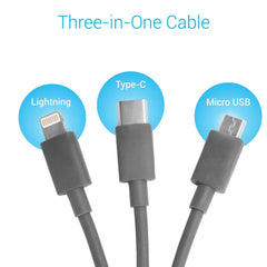 Portronics POR-013 Konnect-Trio 3-in-1 Multi-Functional Cable (Grey)