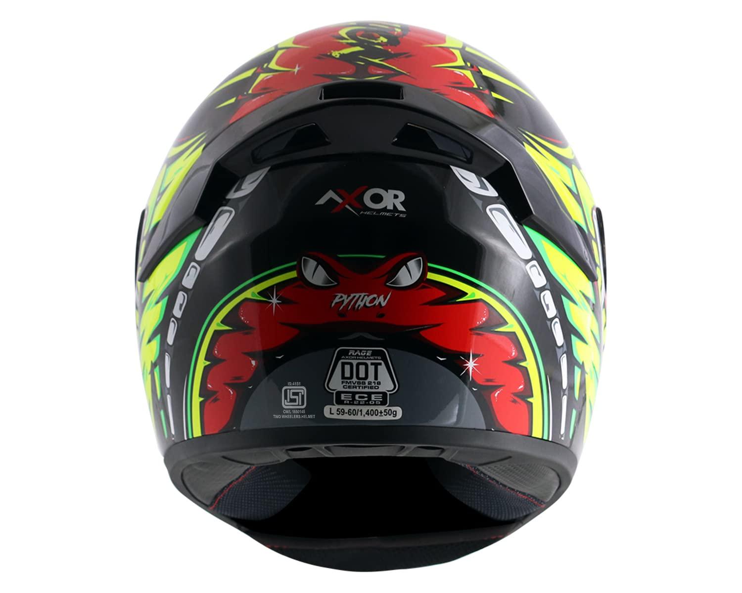 Axor Rage Python Full Face Helmet (Black Neon Yellow Red) - Autosparz