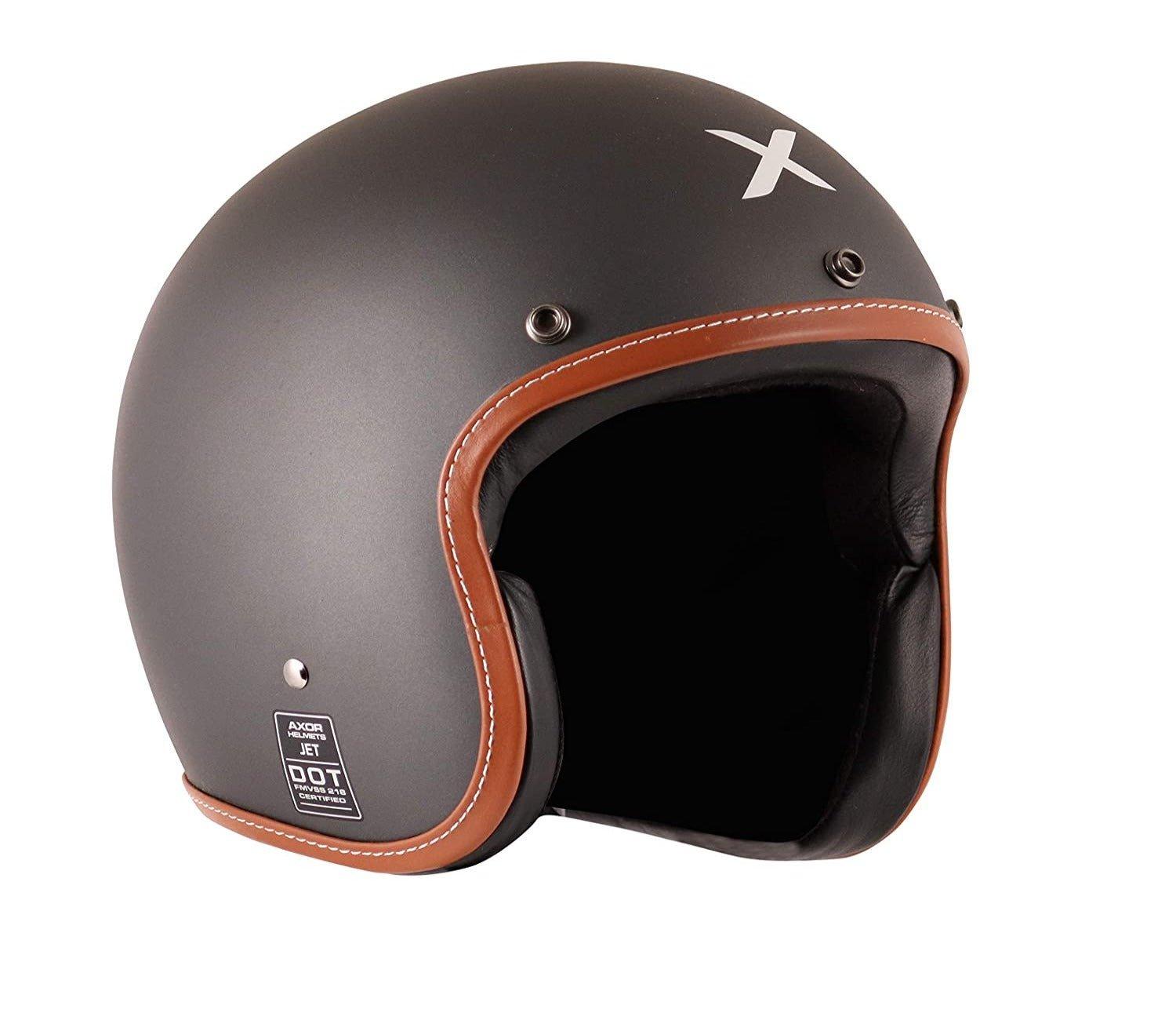 Axor Retro Jet Leather Trim Open Face Helmet (Dull Slate) - Autosparz