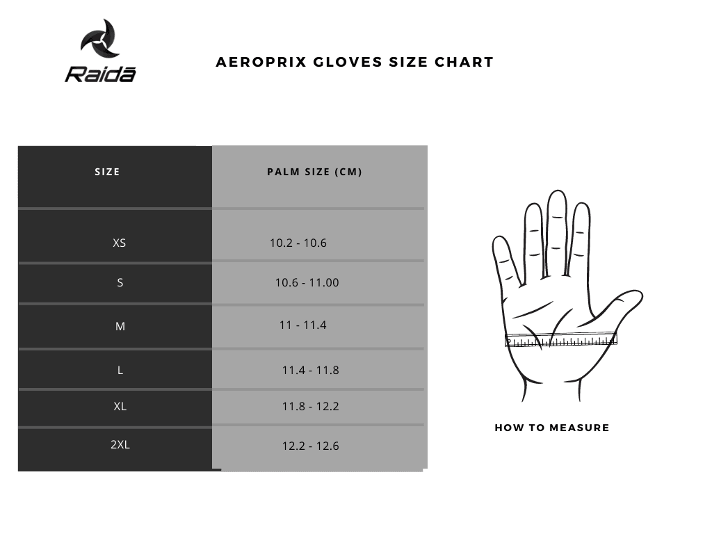 Raida AeroPrix Size Chart