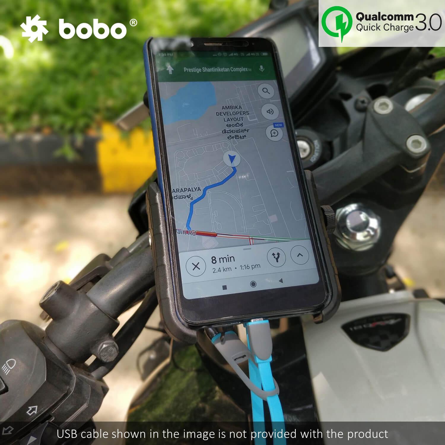 BOBO BM1 Jaw-Grip Bike Phone Holder (with fast USB 3.0 charger) - Autosparz