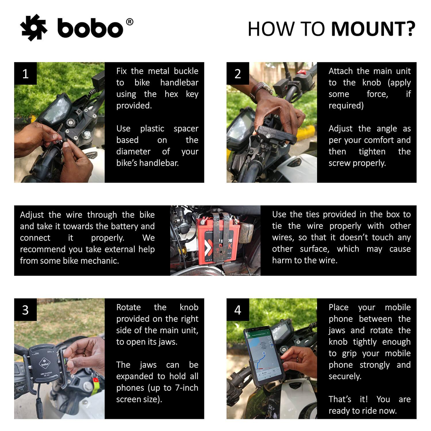 BOBO BM1 PRO Jaw-Grip Bike Phone Holder (with fast USB 3.0 charger, SAE connector & Fast USB Cable) - Autosparz