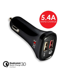 Boat Dual Port Rapid Car Charger (Qualcomm Certified) (Black) (Without Cable)
