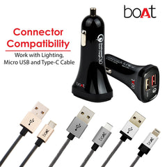 Boat Dual Port Rapid Car Charger (Qualcomm Certified) (Black) (Without Cable)