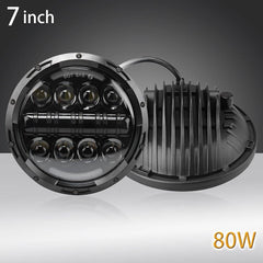 LED Headlight Angle Eyes with Amber Signal Halo DRL for Bikes (7 inch 80W )