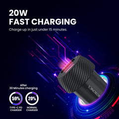Portronics Car Power 7 20W Fast Charging with Dual Output (PD + QC) Rapid Charge (Black)