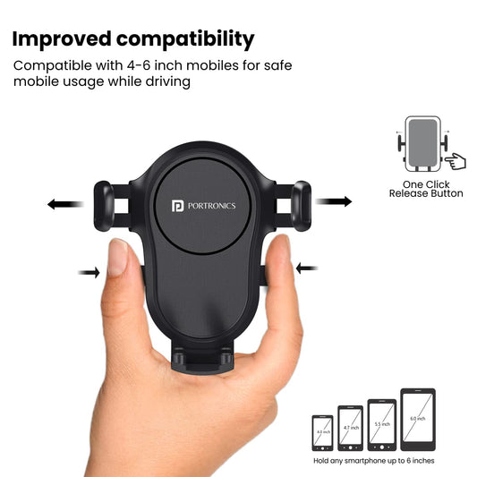 Portronics Clamp Y Adjustable Car Mobile Holder (Black)