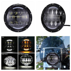 Round Black LED  Headlight Bulb for Harley, Jeep and Hummer (7 Inch, 80W)