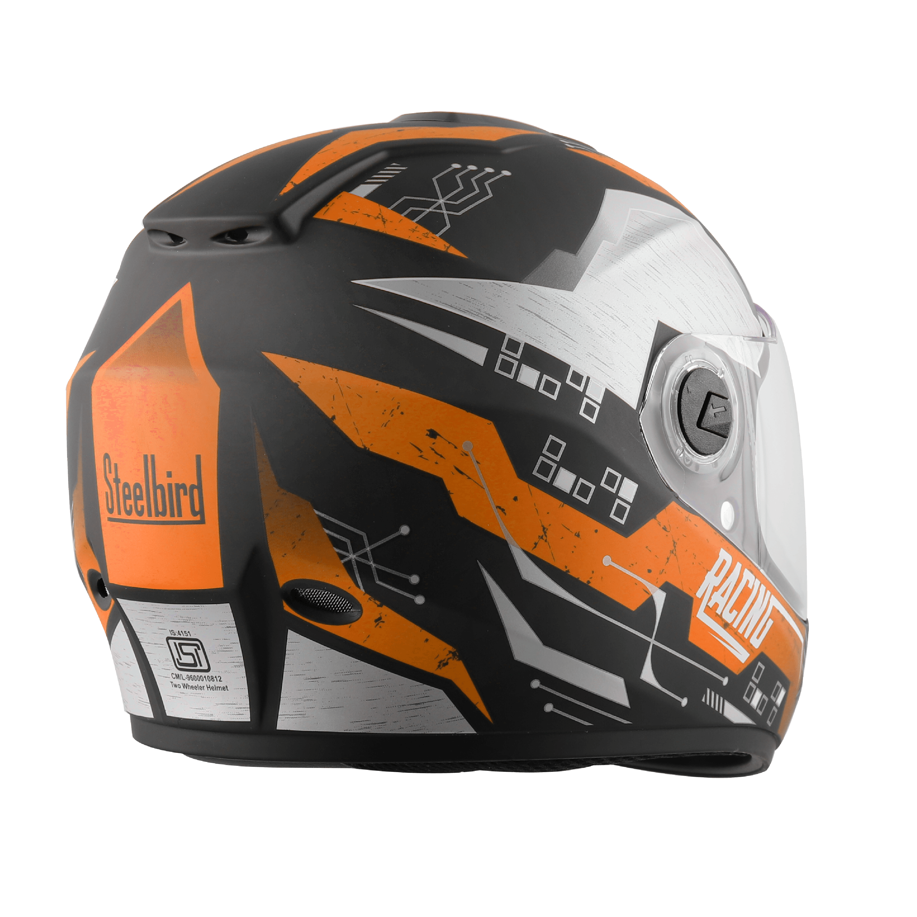 Steelbird  SBH-11 Zoom Racing Helmet with Plain Visor, (Glossy Black with Fluo Orange)