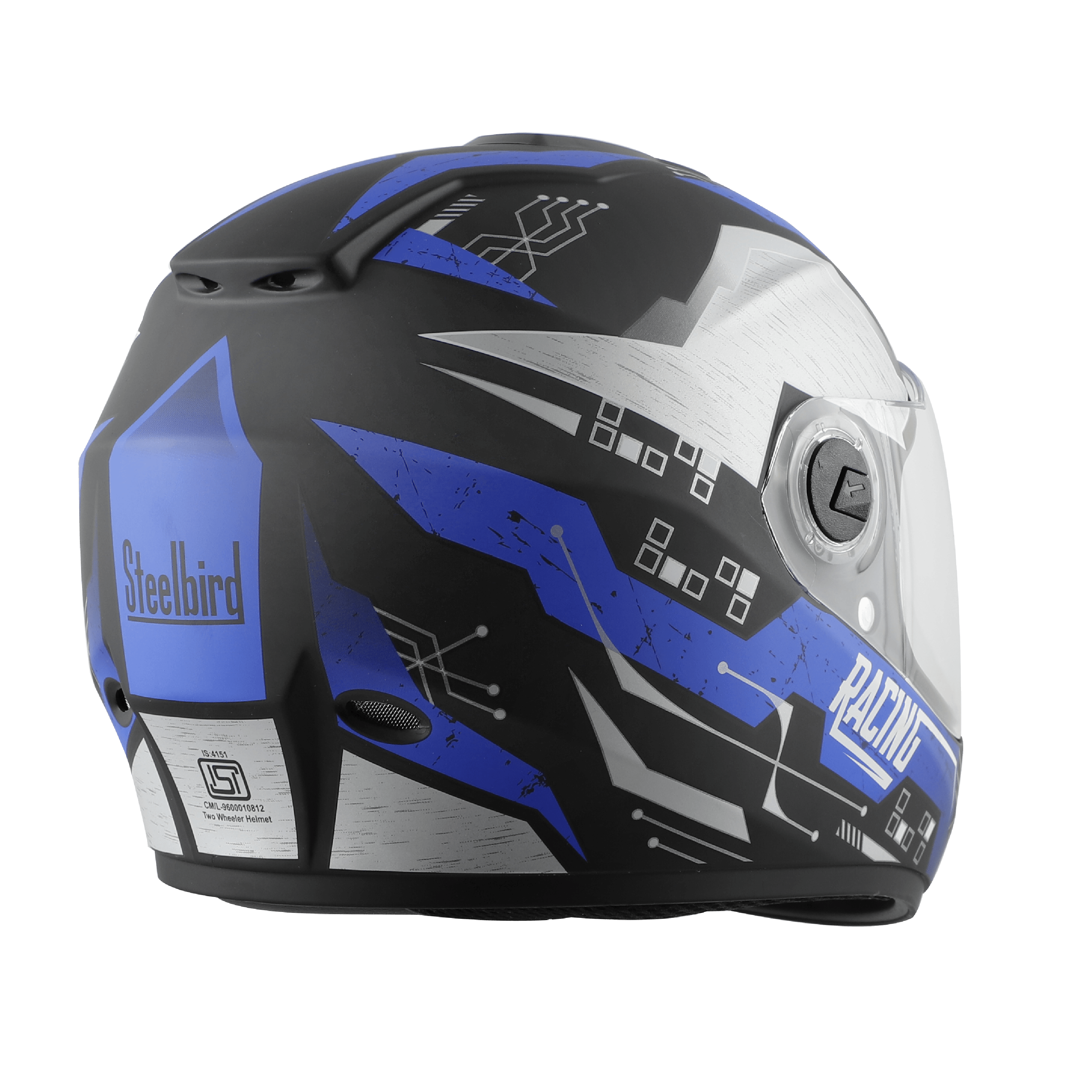 Steelbird  SBH-11 Zoom Racing Helmet with Plain Visor, (Mat Black with Blue)
