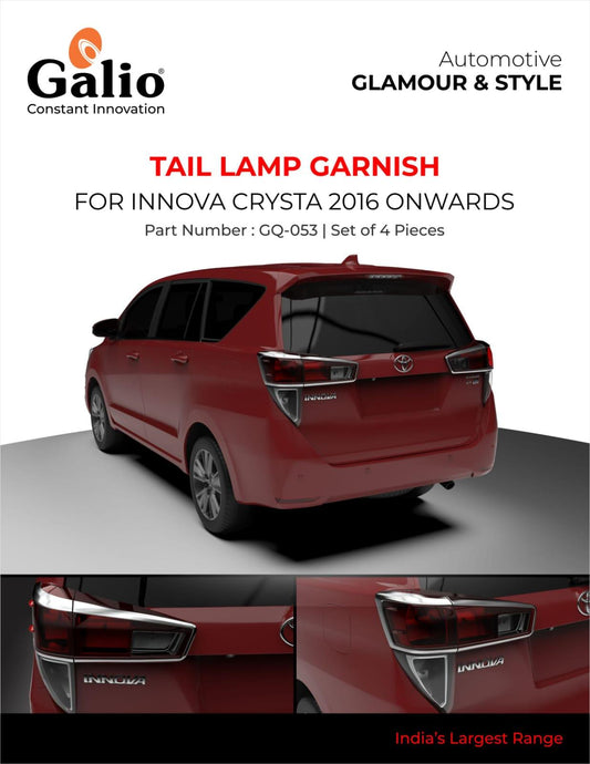 Galio Tail Lamp Garnish Compatible For Toyota Innova Crysta (2016 To 2020) (Set of 4 pcs.) - Autosparz