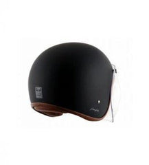 Axor Retro Jet Leather Trim Open Face Helmet (Dull Black) - Autosparz