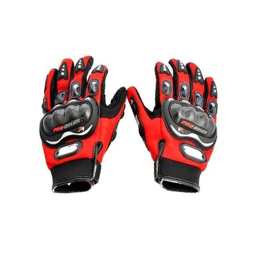 Pro biker Leather Motorcycle Riding Gloves (Red, L) - Autosparz