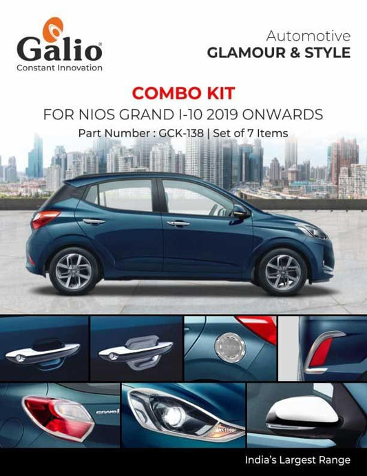 Galio Combo Kit Finish Chrome For Hyundai i10 Grand Nios (2019 onwards) (Set of 7 items) - Autosparz