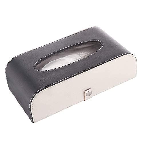 GFX Handcrafted Leather Tissue Box Holder Universal Fit On Car (Black & Grey)