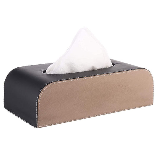 GFX Handcrafted Leather Tissue Box Holder Universal Fit On Car (Beige & Brown)