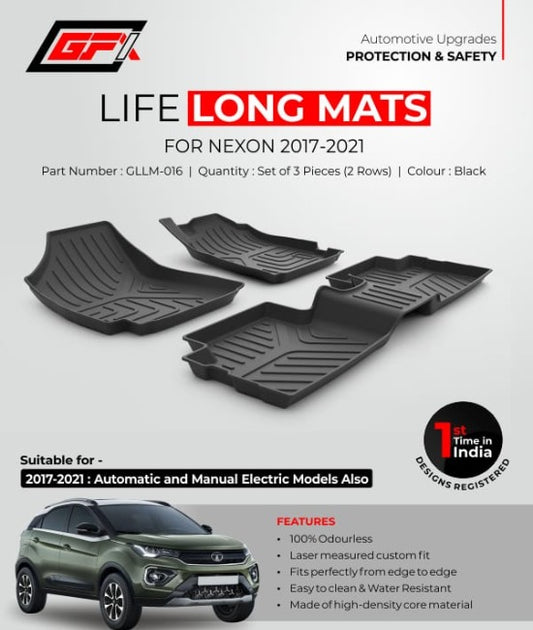 GFX Tata Nexon and Nexon EV 2017-2021 Onwards Life Long Floor Mats (Set of 3 Pcs)