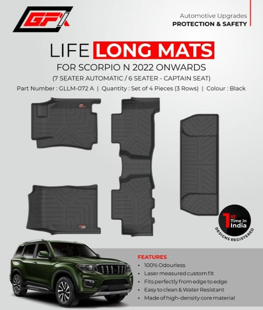 GFX Mahindra Scorpio N 2022 Onwards (7 Seater Automatic / 6 Seater Captain Seat) Life Long Floor Mats (Set of 4 Pcs)