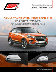 GFX Chrome finish Outside Rear View Mirror (ORVM) Cover With Indicator Cut For Hyundai Creta (2015-2017) (Set of 2 Pcs.) - Autosparz