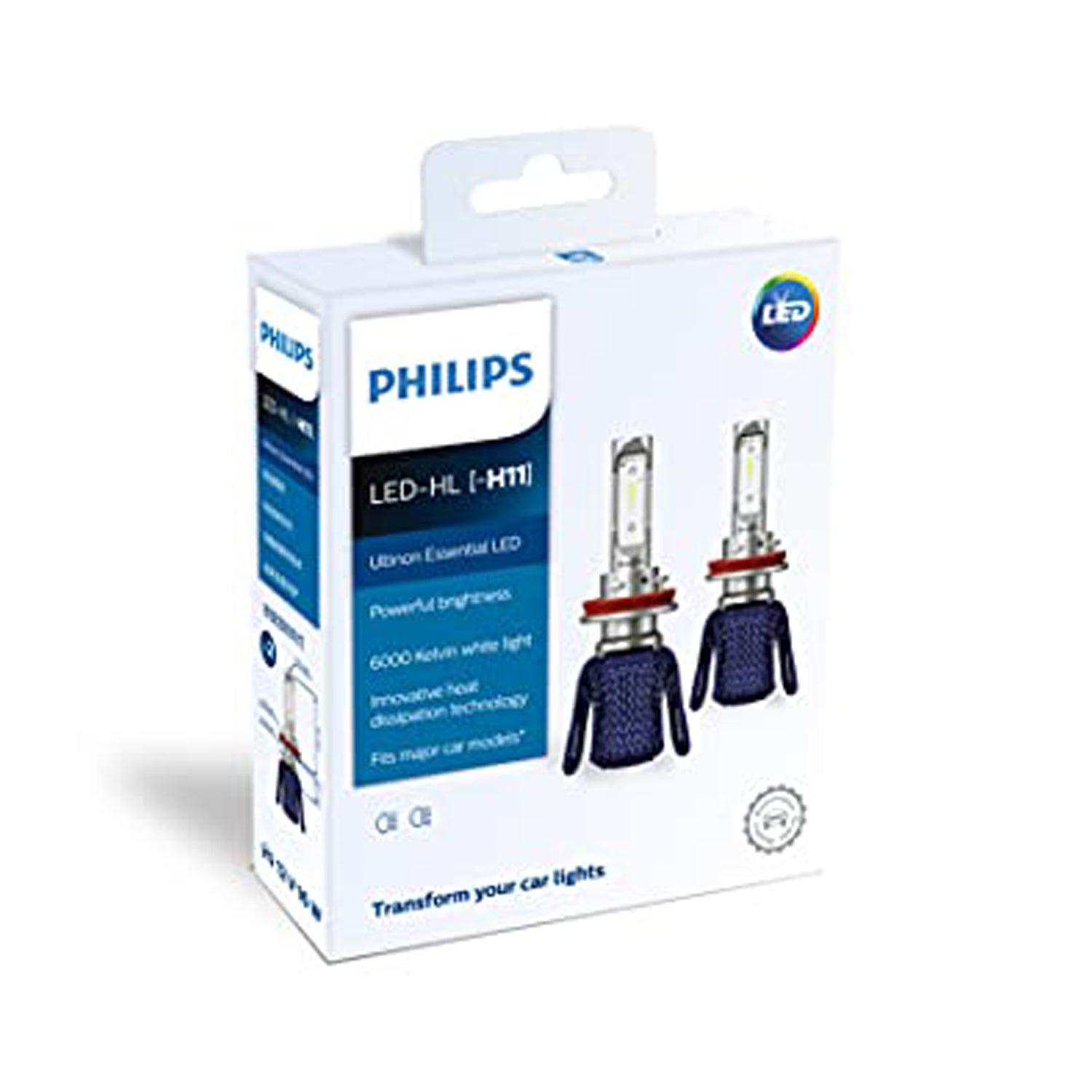 Philips H8/H11/H16 (12834) Ultinon Essential X2 LED Head Lights 6000K Luxeon (Pure White, Pack of 2) (11362UEX2) - Autosparz