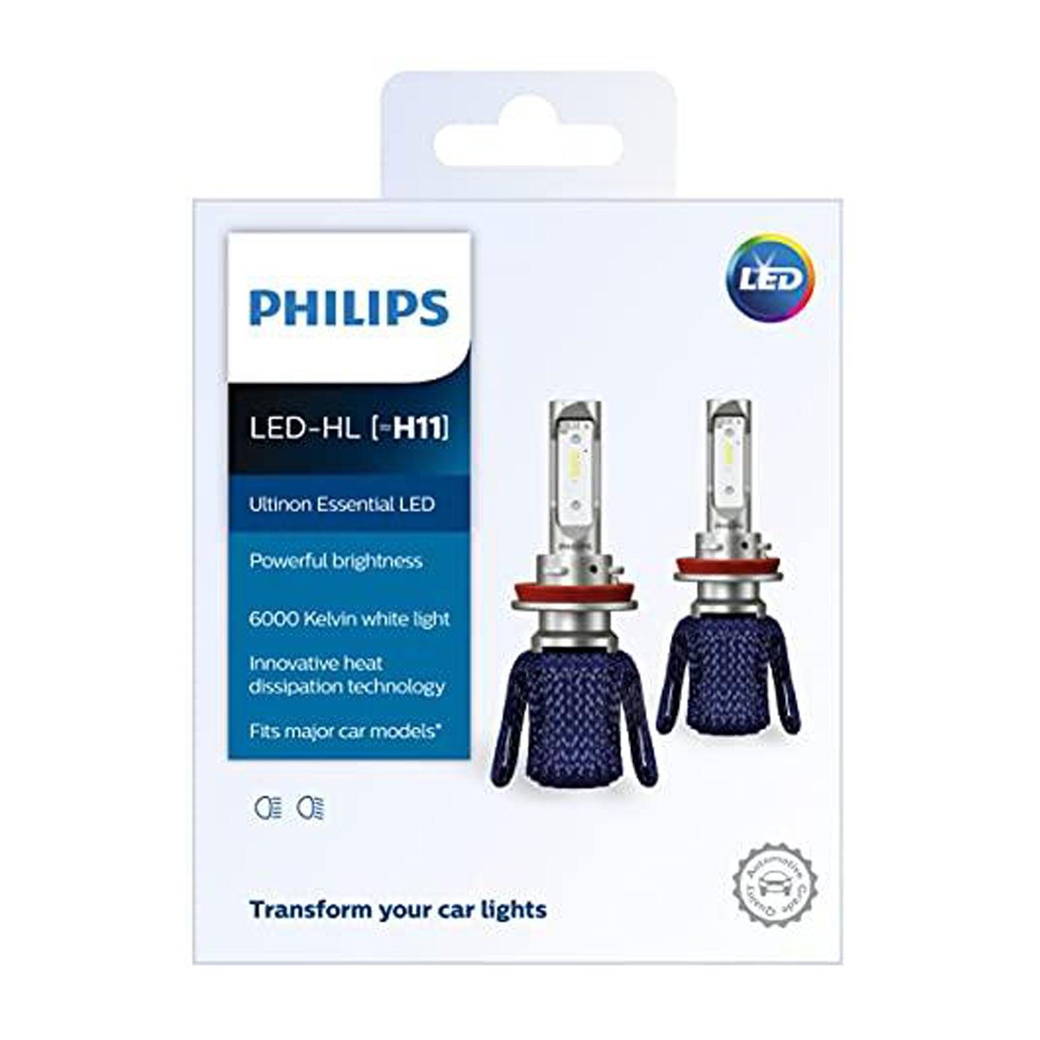 Philips H8/H11/H16 (12834) Ultinon Essential X2 LED Head Lights 6000K Luxeon (Pure White, Pack of 2) (11362UEX2) - Autosparz