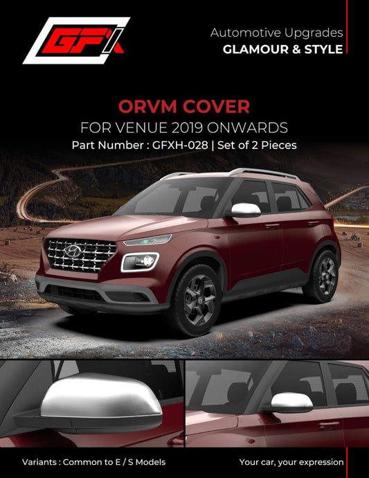 GFX Chrome finish Outside Rear View Mirror (ORVM) Cover For Hyundai Venue (2019 onwards) (Set of 2 Pcs.) - Autosparz