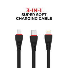GFX Spectron Car Charger and Cable Trion (3-in-one) Charging Cable Type C, Type-B & lightining Type A (Black, Spectron) (Black)