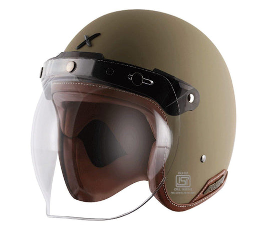 Axor Retro Jet Leather Trim Open Face Helmet (Dull Desert Storm) - Autosparz