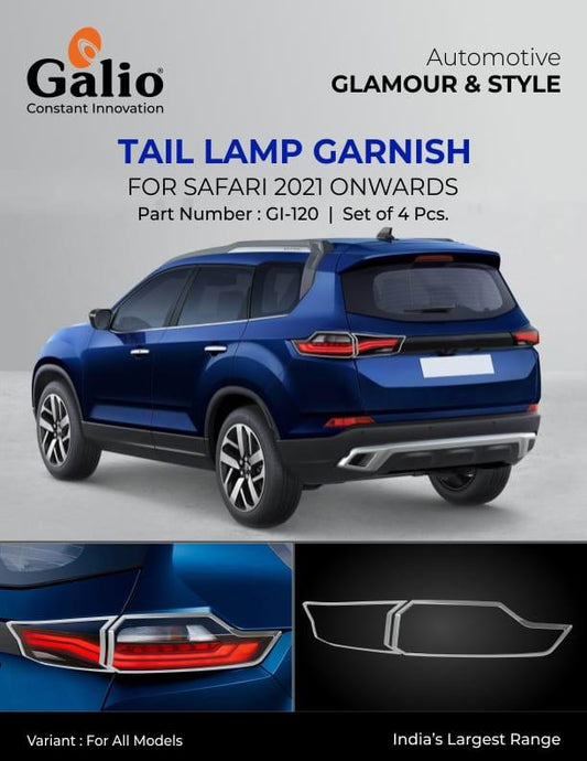 Galio Chrome Tail Lamp Garnish Compatible For Tata Safari (2021 Onwards) (Set of 4 pcs.) - Autosparz