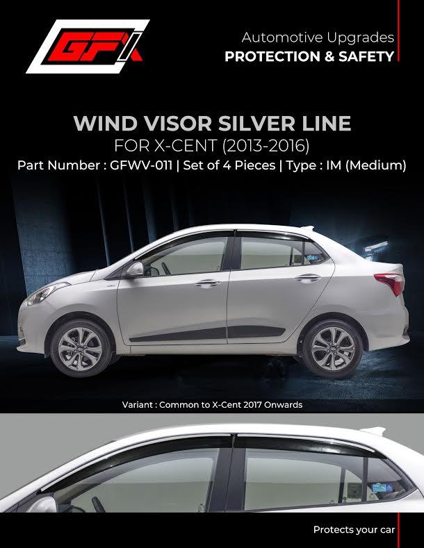 Galio Car Window Door Wind Visor With Silver Chrome Line for Hyundai Xcent (2013-2016) (Set of 4 Pcs.) - Autosparz