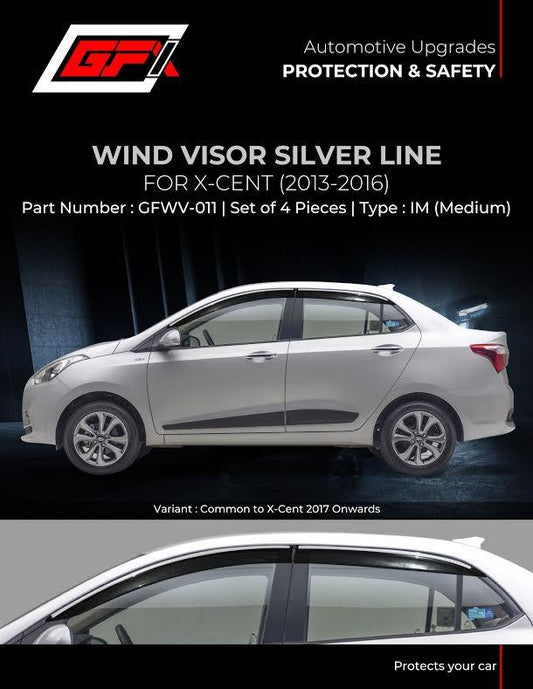 Galio Car Window Door Wind Visor With Silver Chrome Line for Hyundai Xcent (2013-2016) (Set of 4 Pcs.) - Autosparz