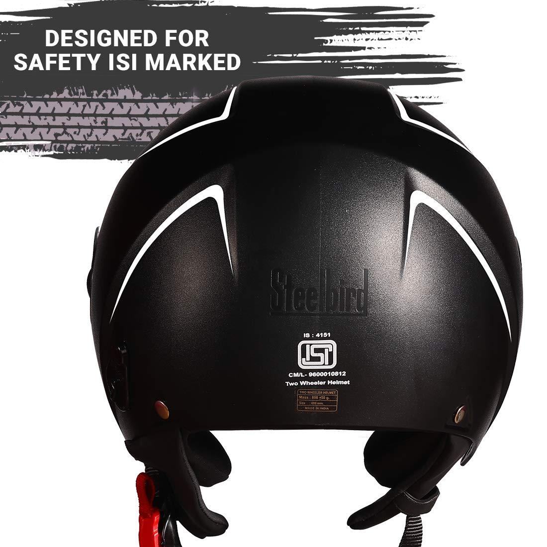 Steel Bird SBH-20 Zip Reflective Open Face Helmet (Large 600 mm, Dashing Black with Plain Visor) - Autosparz