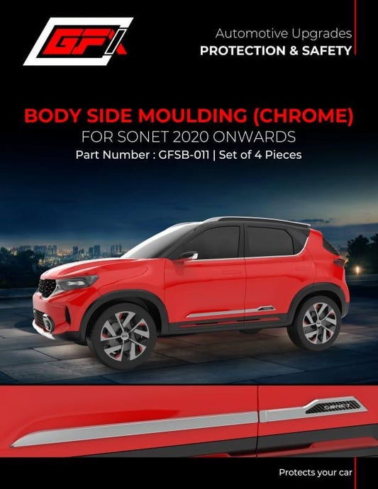 GFX Body Side Cladding-Chrome for Kia Sonet (2020 onwards)( Set of 4 pcs) - Autosparz