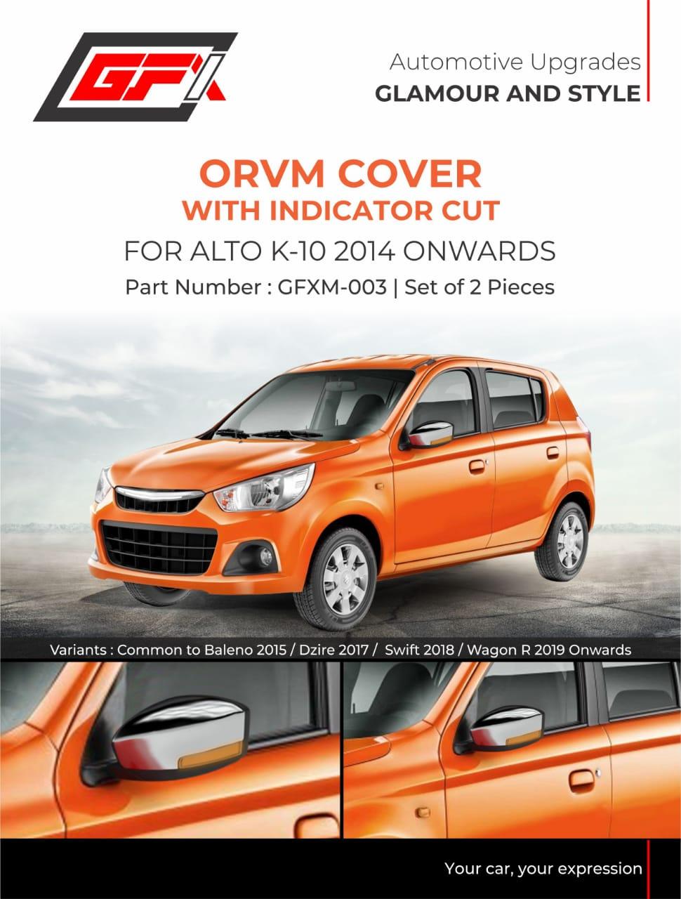Gfx Chrome Orvm Garnish Mirror Cover with Indicator Cut For Maruti Suzuki Alto K10 (2014 Onwards) (Set of 2 Pcs.) - Autosparz
