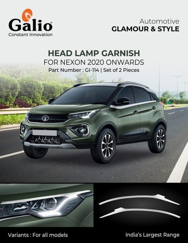 Galio Chrome finish Head Lamp Garnish For Tata Nexon (2020 onwards) (Set of 2 Pcs.) - Autosparz