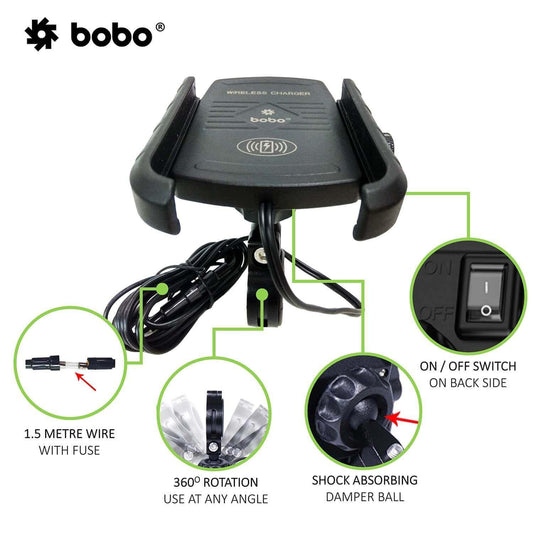 BOBO BM6 Jaw-Grip Bike Phone Holder (with Fast 15W Wireless Charger) - Autosparz