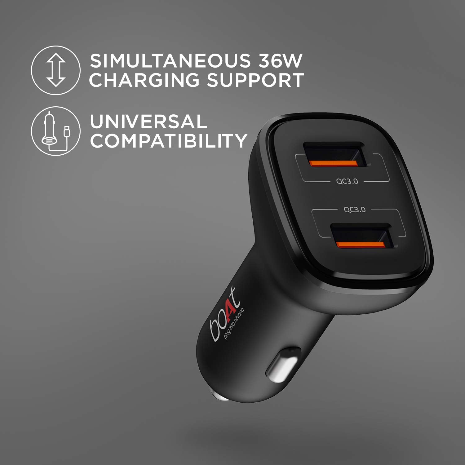 Boat Dual QC Port Rapid Car Charger 18W and Micro USB Cable