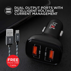 Boat Dual QC Port Rapid Car Charger 18W and Micro USB Cable Compatible with Cellular Phones (Black)