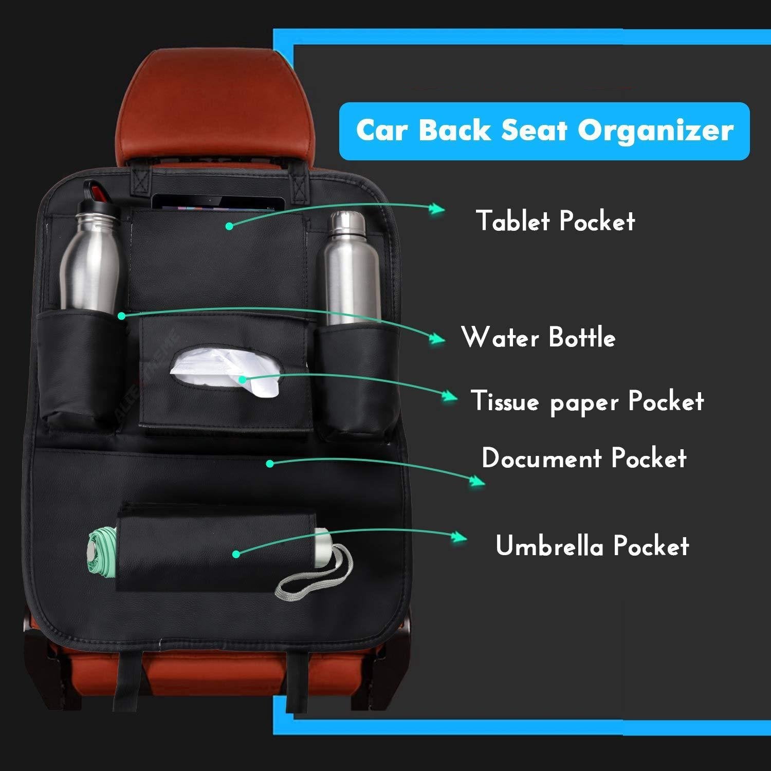 CTRACK NXT Car Multi-Pocket Backseat Organizer (Automotive PU Material) - DELUXE