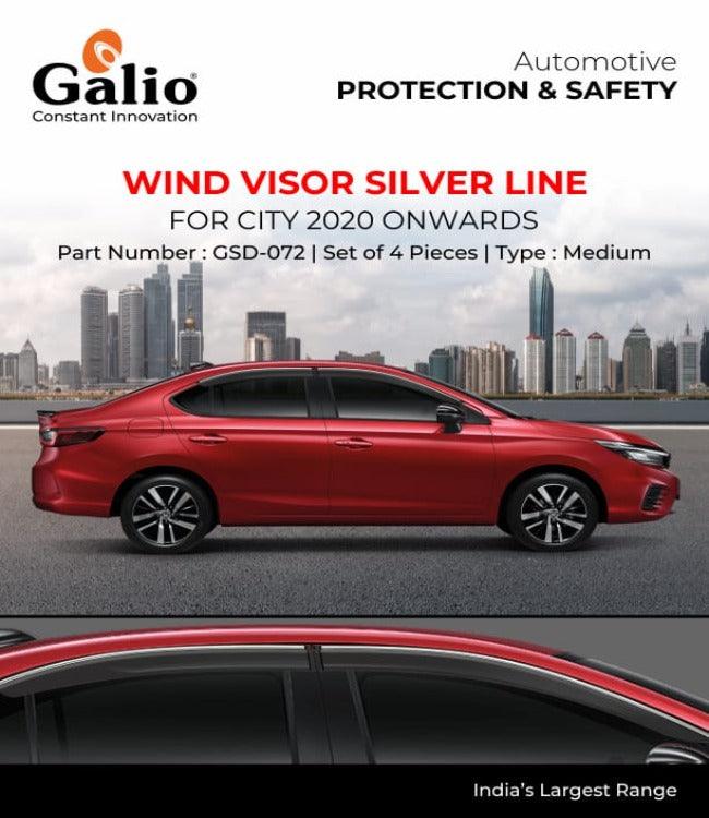 Galio Car Window Door Wind Visor With Silver Chrome Line for Honda City (2020 onwards) (Set of 4 Pcs.) - Autosparz