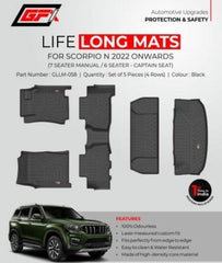 GFX Mahindra Scorpio N 2022 Onwards (7 Seater Manual / 6 Seater Captain Seat) Life Long Floor Mats (Set of 4 Pcs) - Autosparz