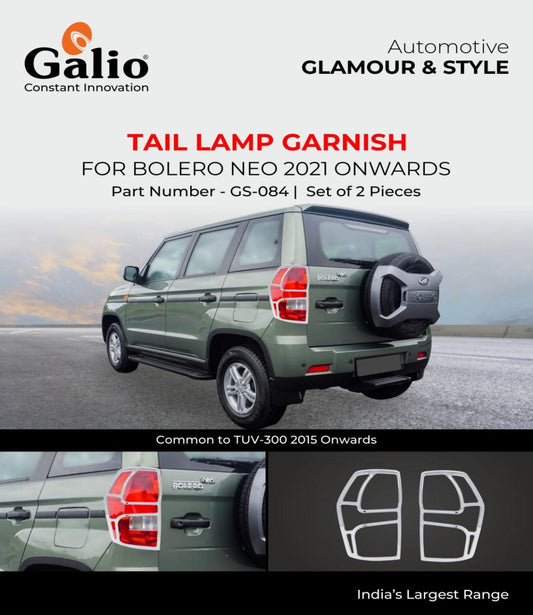 Galio Chrome Tail Lamp Garnish Cover Compatible for Mahindra Bolero Neo (2021 onwards) (Set of 2 pcs.)
