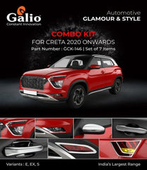 Galio Premium Chrome Garnish Combo Kit For Hyundai Creta (2020 onwards) (Set of 7 items)