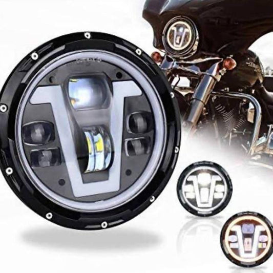 Headlights with Halo Ring Amber, Turn Signal Lights, V Type for Bikes