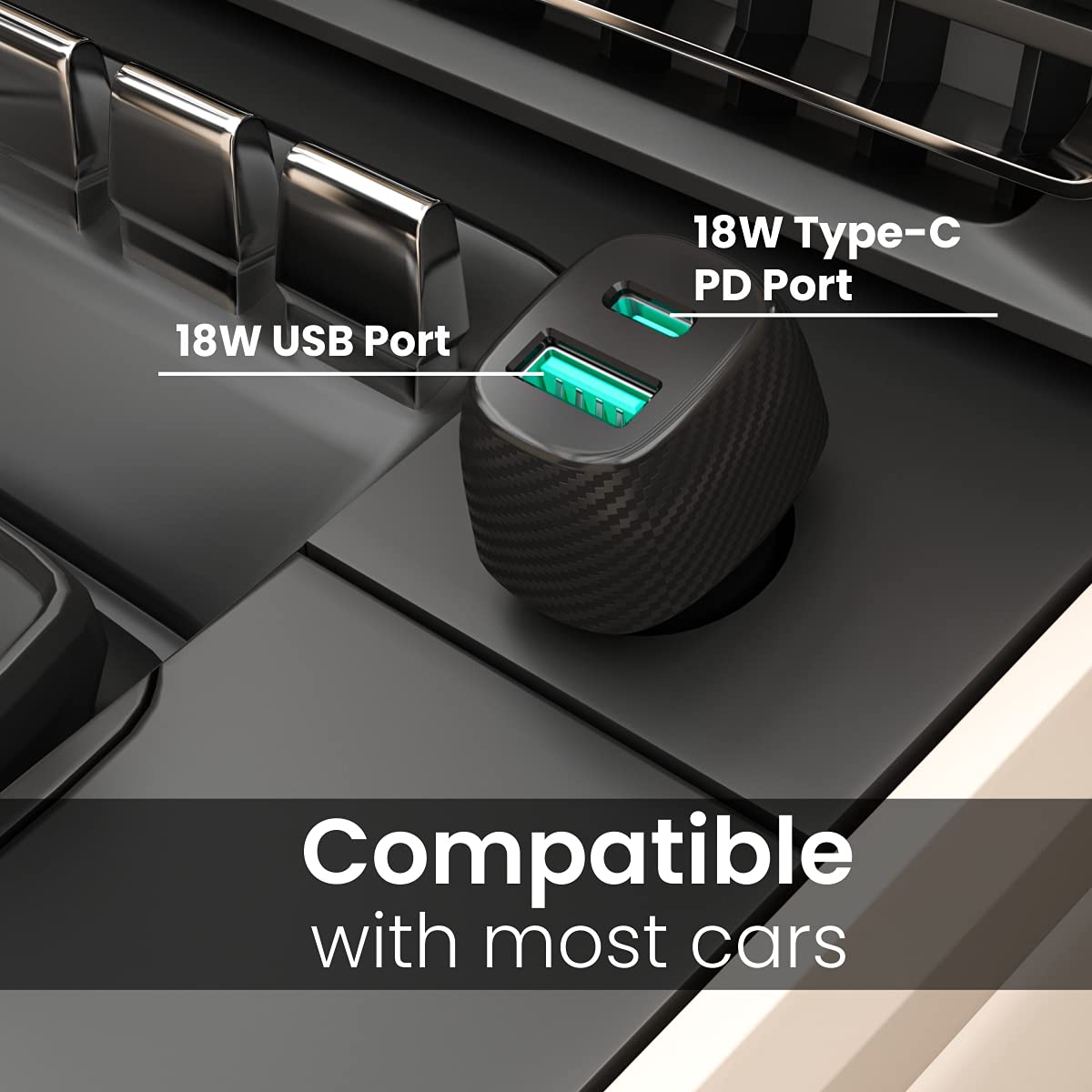 Portronics Car Power 6 Car Charger with Dual USB Port (PD+QC) 36 Watt (Black)