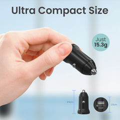Portronics CarPower Mini Car Charger With Dual Output Ports (QC 3.0A +Type C PD 18W) (Black)