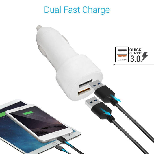 Portronics Car Power QC  Dual Port Car Charger with Micro USB Cable (White)