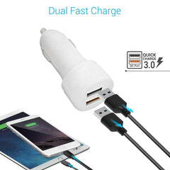 Portronics Car Power QC  Dual Port Car Charger with Micro USB Cable (White)