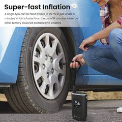 Portronics Vayu 150 PSI Tyre Inflator for Cars & Bikes (4000 mAh Battery, Auto Shut Off Function, Black)